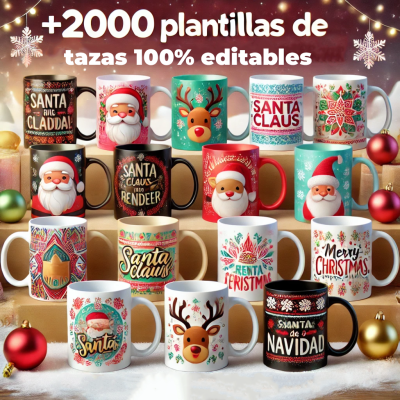 PLANTILLAS PARA TAZAS DE NAVIDAD PACK +2000 DISEÑOS NAVIDEÑOS 3D PARA IMPRIMIR SUBLIMAR